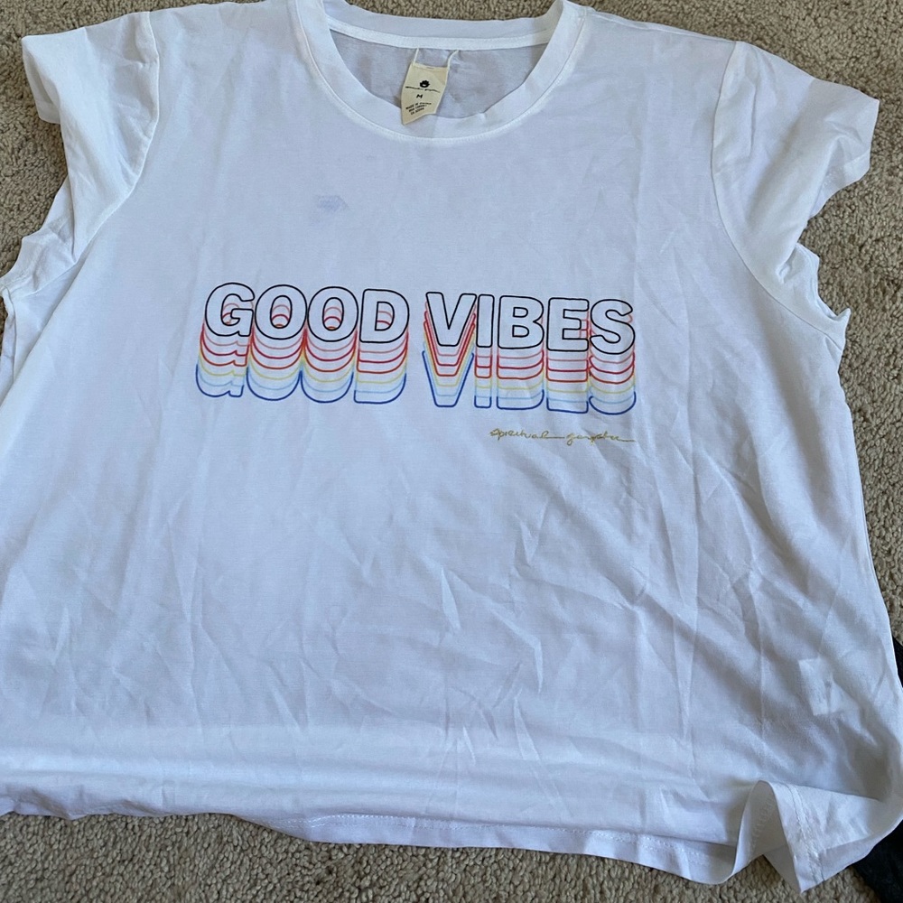 see through white good vibes t shirt
